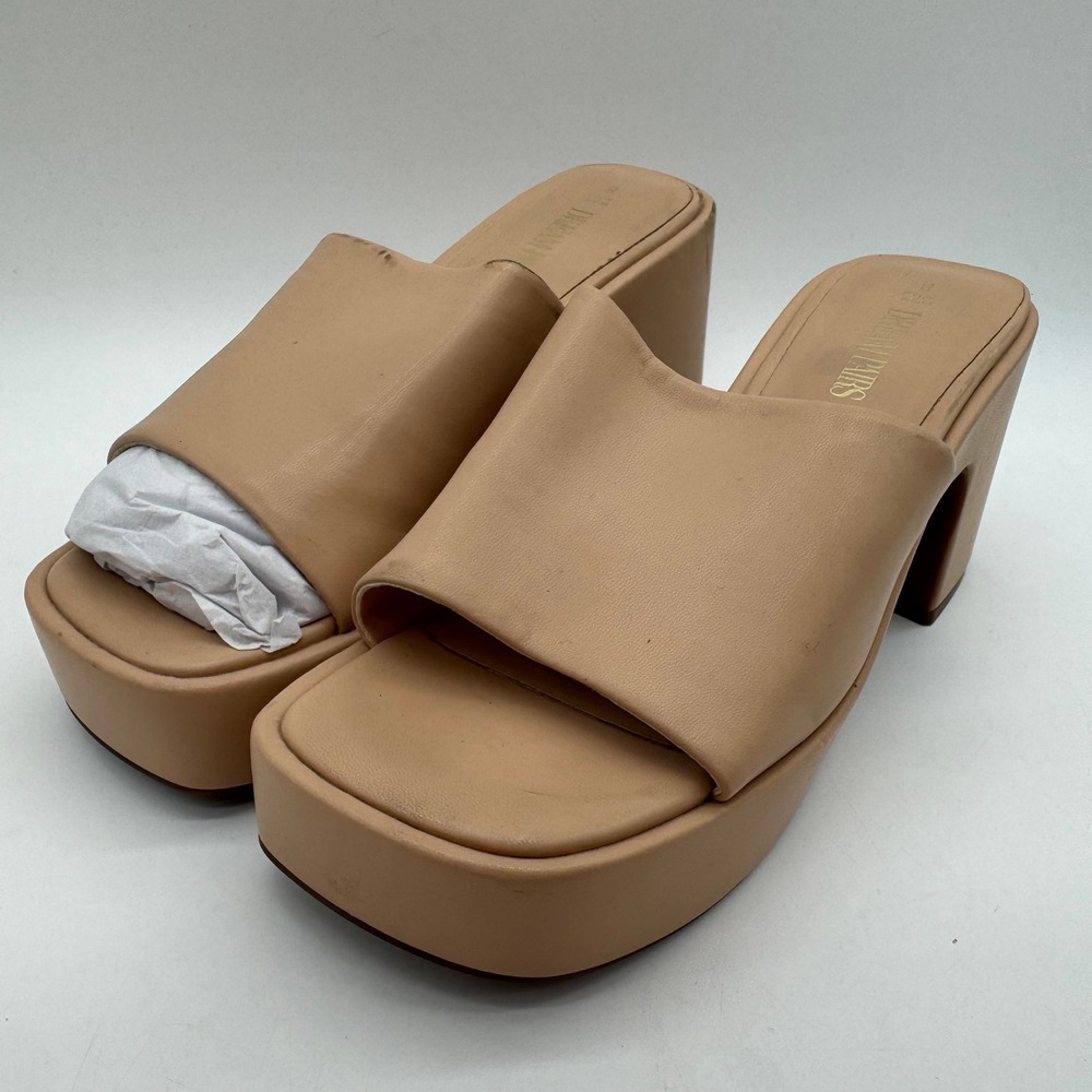Dream Pairs Platform Sandals Womens 8 Nude Beige Block Heel Square Toe Slides